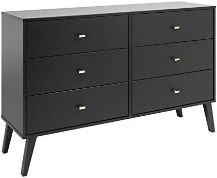Allora Mid Century Modern 6 Drawer Double Dresser in Black