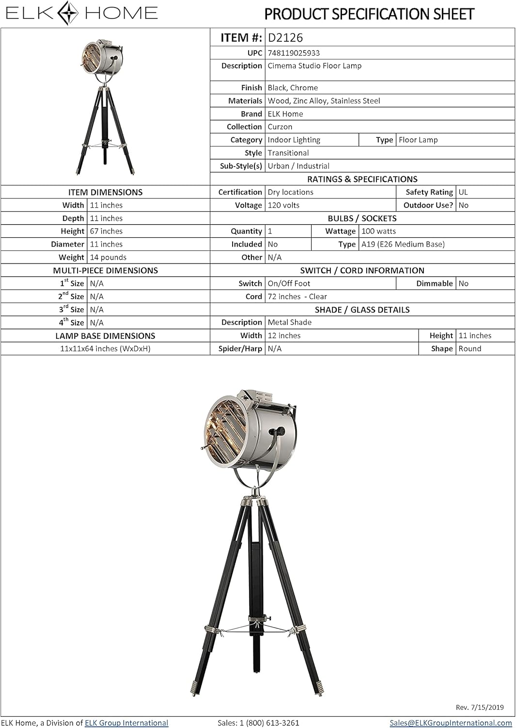 Dimond D2126 Floor lamp, 11-Inch Width by 45-Inch-67-Inch Height, Black, Chrome