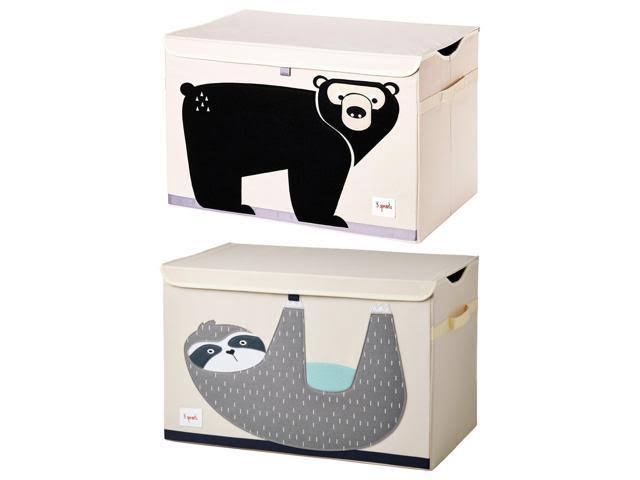 3 Sprouts Nursery Fabric Storage Trunk Toy Chest Box, Sloth u0026 Bear (2 Pack)