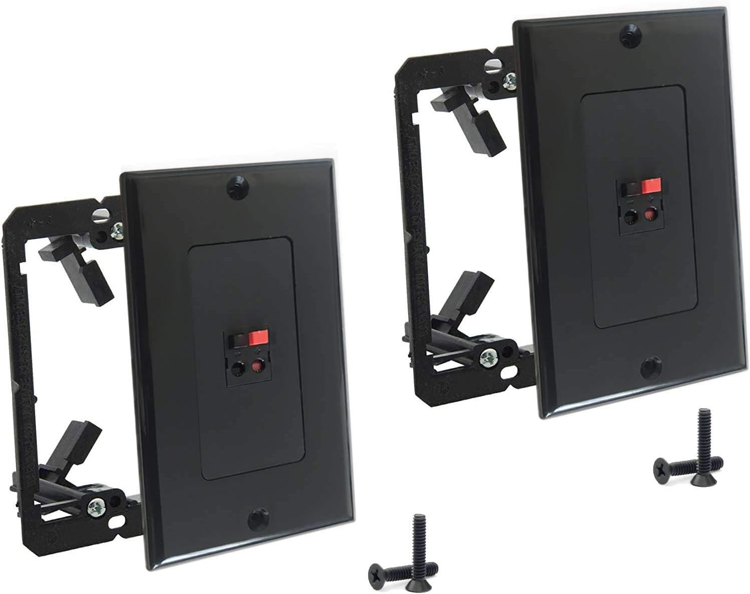 diyTech Premium Speaker Wall Plate - Spring Loaded Speaker Wire Wall Plates, for Home Theater Wall Mount Speakers - (2 Pack White w/Bracket)