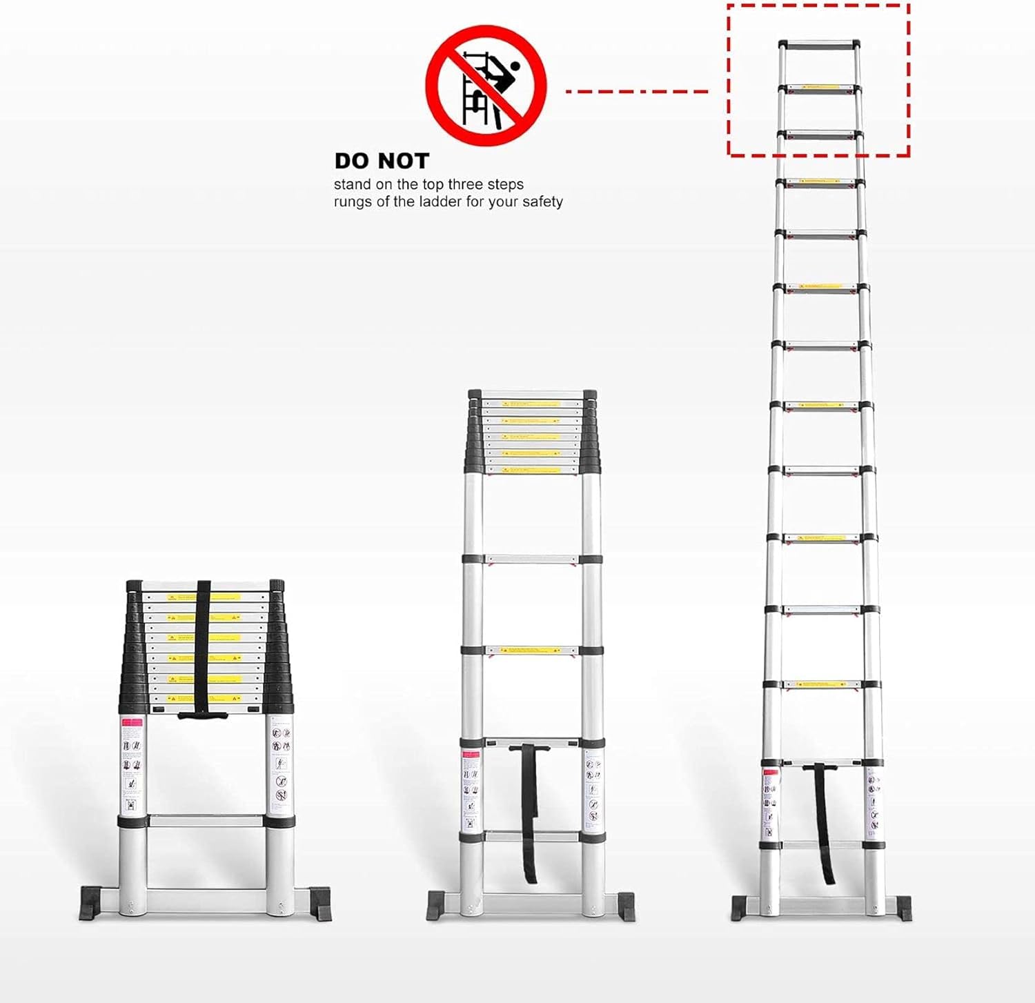Todeco 15.5 FT Aluminum Telescoping Extension Ladder with Stabilizer Bar,One Button Retraction Telescopic Collapsible RV Ladder,Soft-Close and Pinch-Free EN131 Certified,Max Load 330 lbs