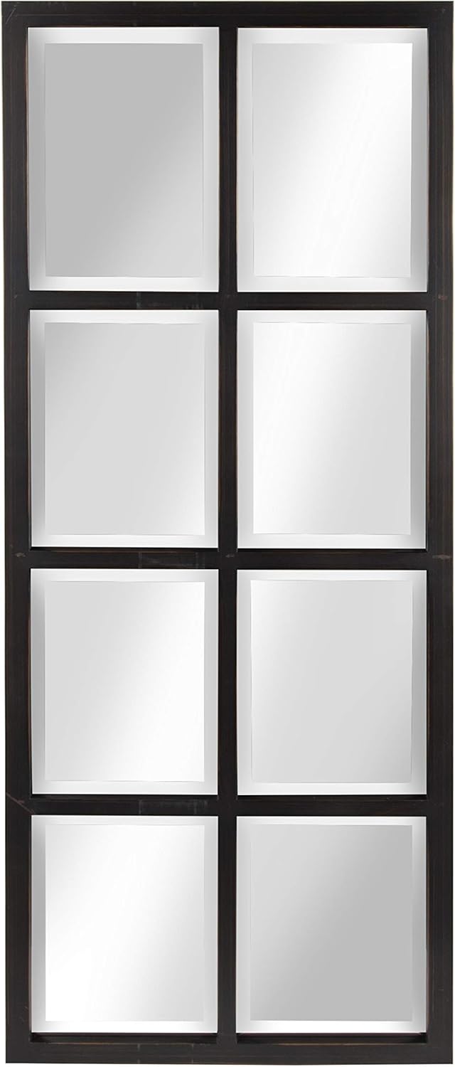 Kate and Laurel Stryker Windowpane Framed 8-Pane Wall Accent Mirror, Antique Silver