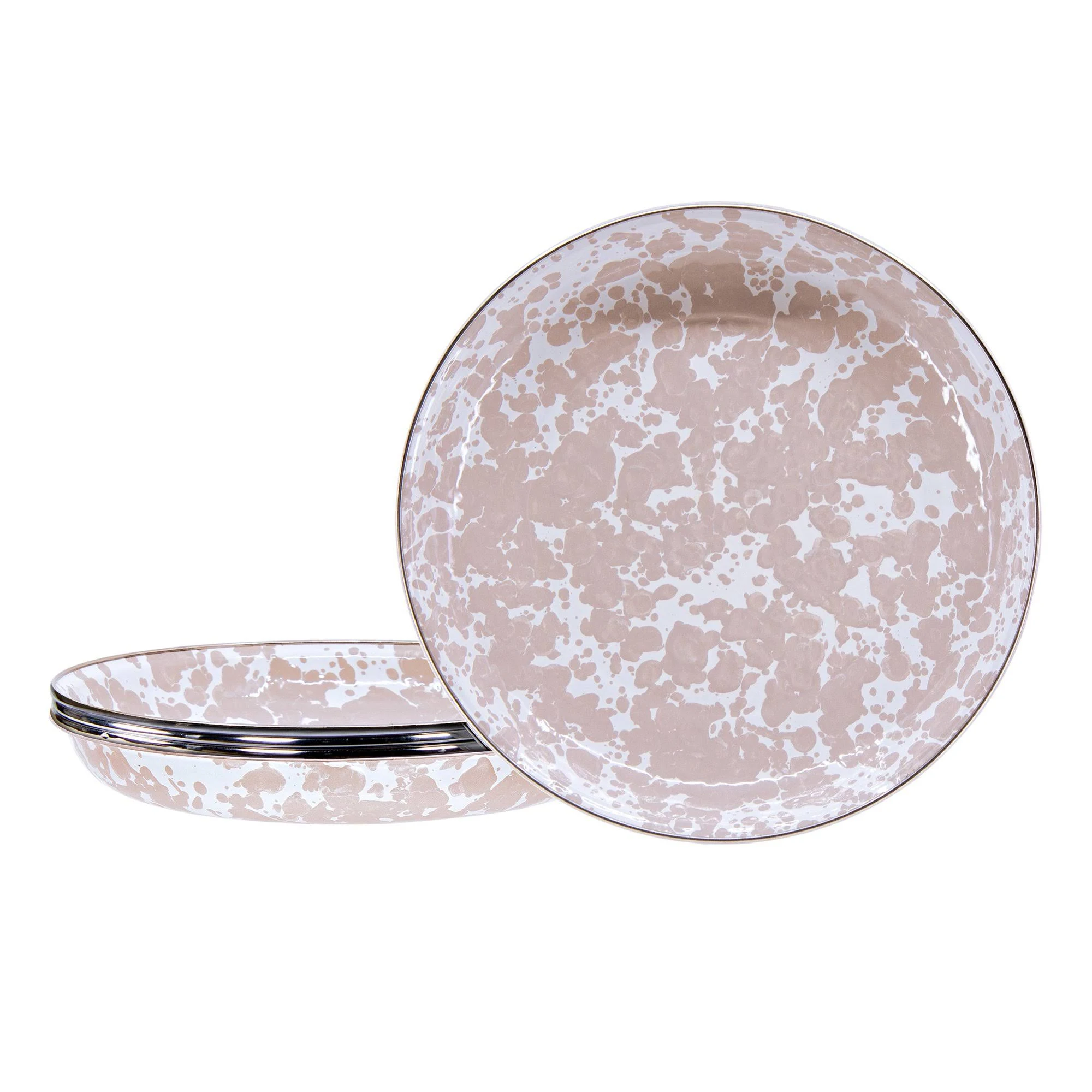 Golden Rabbit Taupe Swirl Enamelware Pasta Plates (Pack of 4)