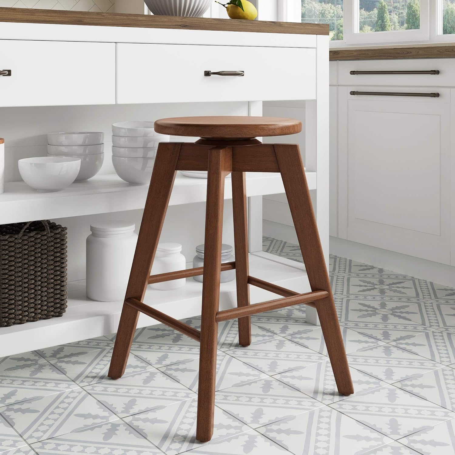 Nathan James Amalia Backless Kitchen Counter Height Bar Stool, Solid Wood with 360 Swivel Seat Dark Gray/White
