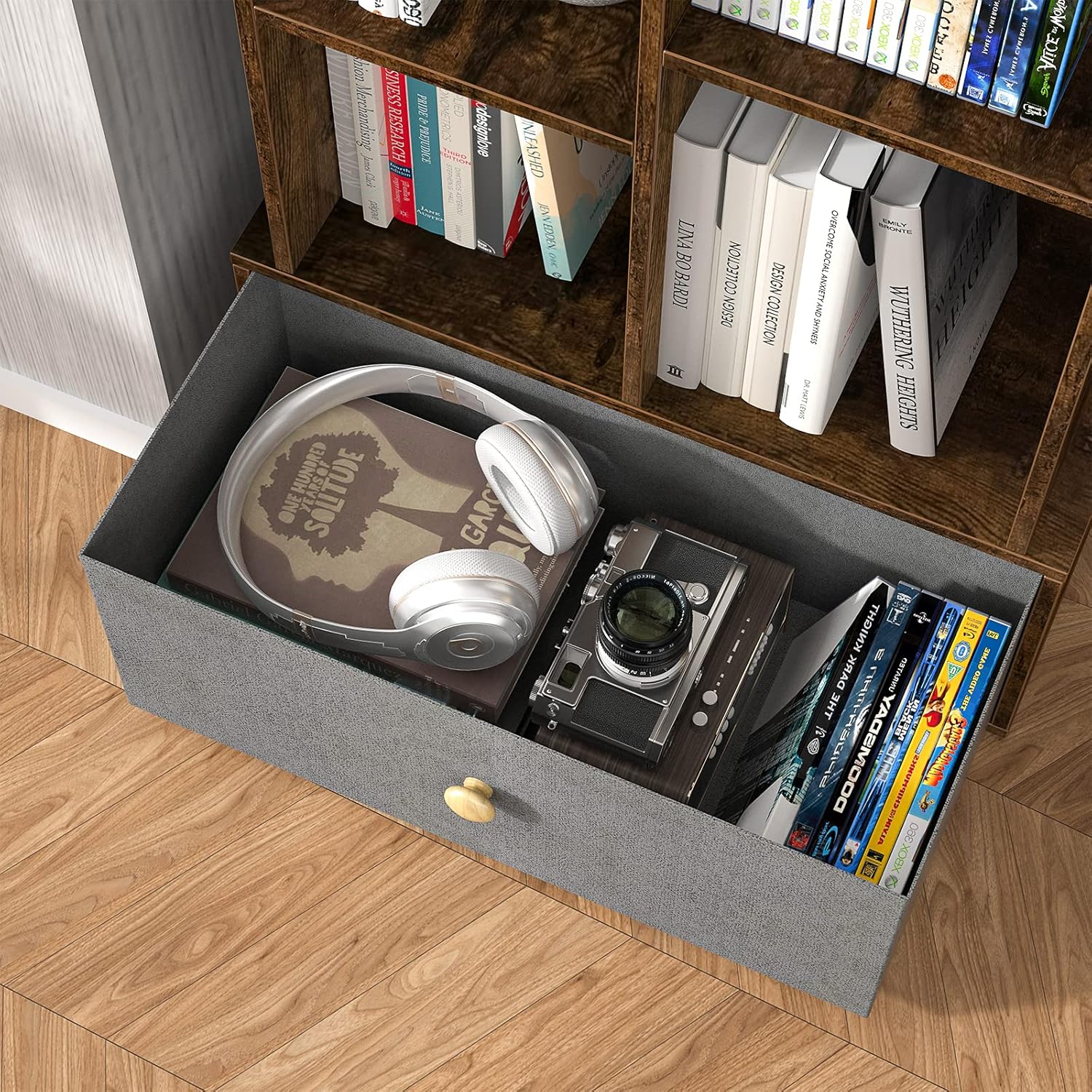 Unikito Book Shelf with Drawer, Vintage Bookcase with Storage, Free Standing Bookshelf Industrial Open Book Shelves, Display Wood Book Case Rack for Bedroom, Living Room, Home Office, Rustic Brown