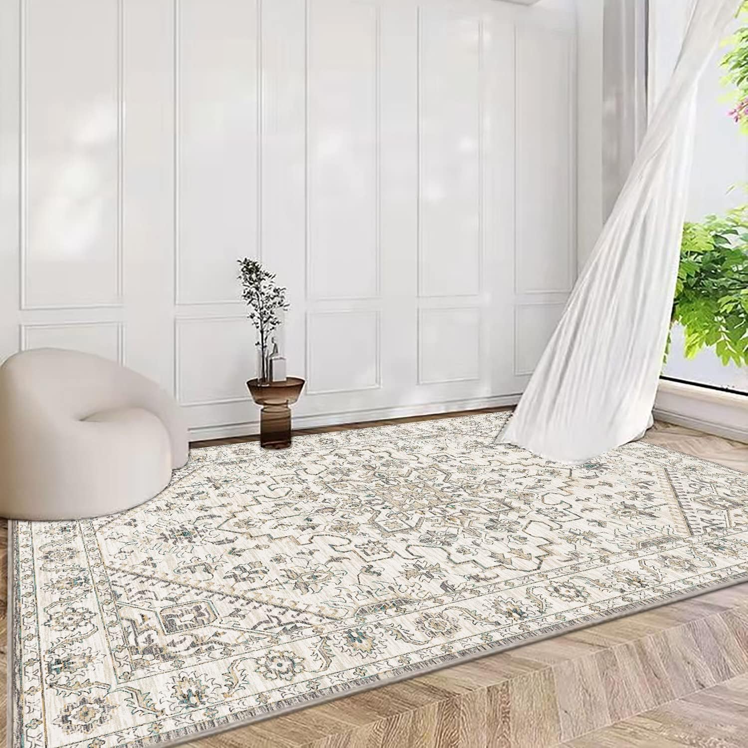 Pajata Machine Washable Floral Boho Area Rug Non-Slip for Living Room, Bedroom (5'x7'6