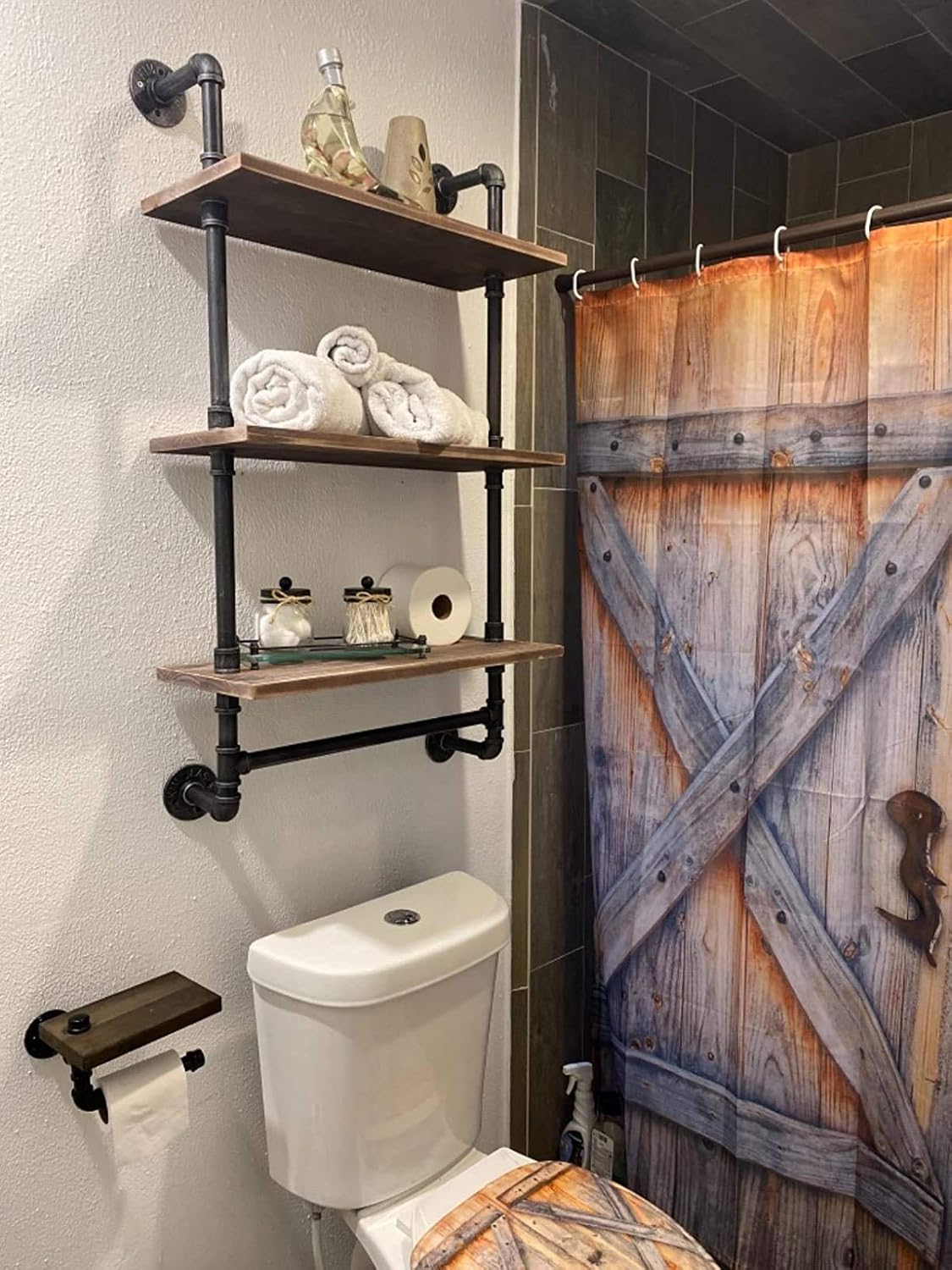 Industrial Pipe Shelf,Rustic Wall Shelf with Towel Bar,20