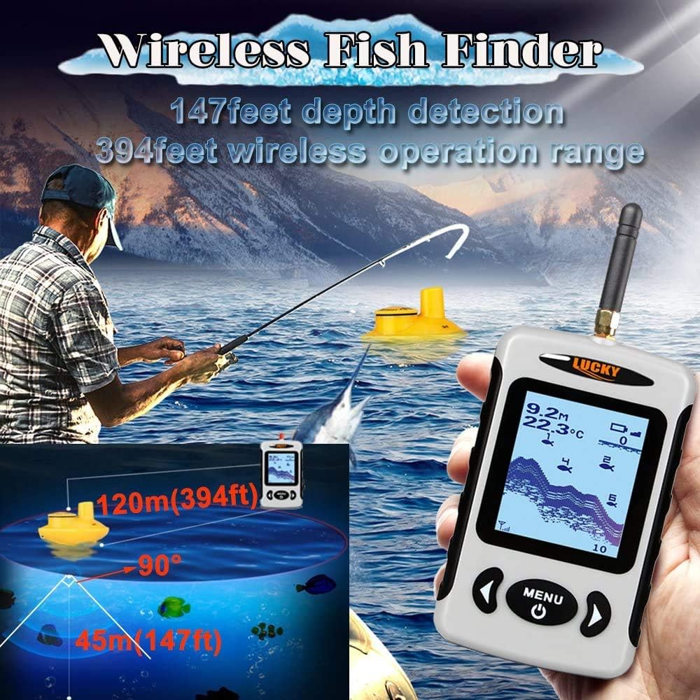 LUCKY Wireless Fish Finder Sonar Sensor Portable Sonar Fishfinder LCD Display Depth Finders for Fishing Ice Fishing Kayak Fishing Pack of 2