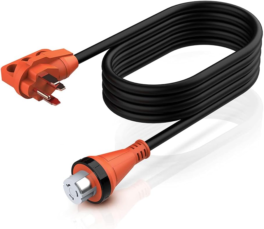 BougeRV 50 Amp Generator Cord 15ft, Nema 14-50P Elbow Plug, Nema NEMA SS2-50R Receptacle Twist Lock Connector, 6/3+8/1 RV Power Cord ​for RV Truck Trailer Motorhome Camper Outdoor, Orange