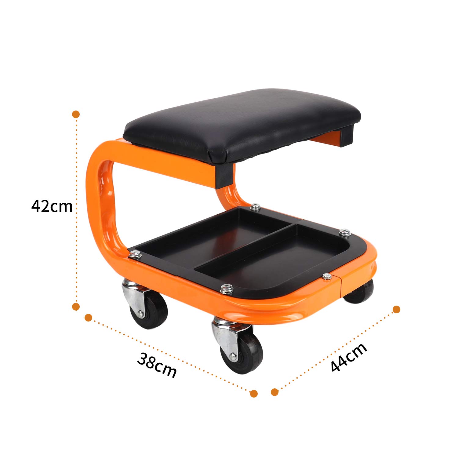awagas Heavy Duty Rolling Creeper Garage Shop Seat Rolling Garage Stool Big Padded Mechanic Seat Mechanics Stool with Segmented Tool Tray Storage and 4 Rubber Swivel Casters - 400 lbs Capacity