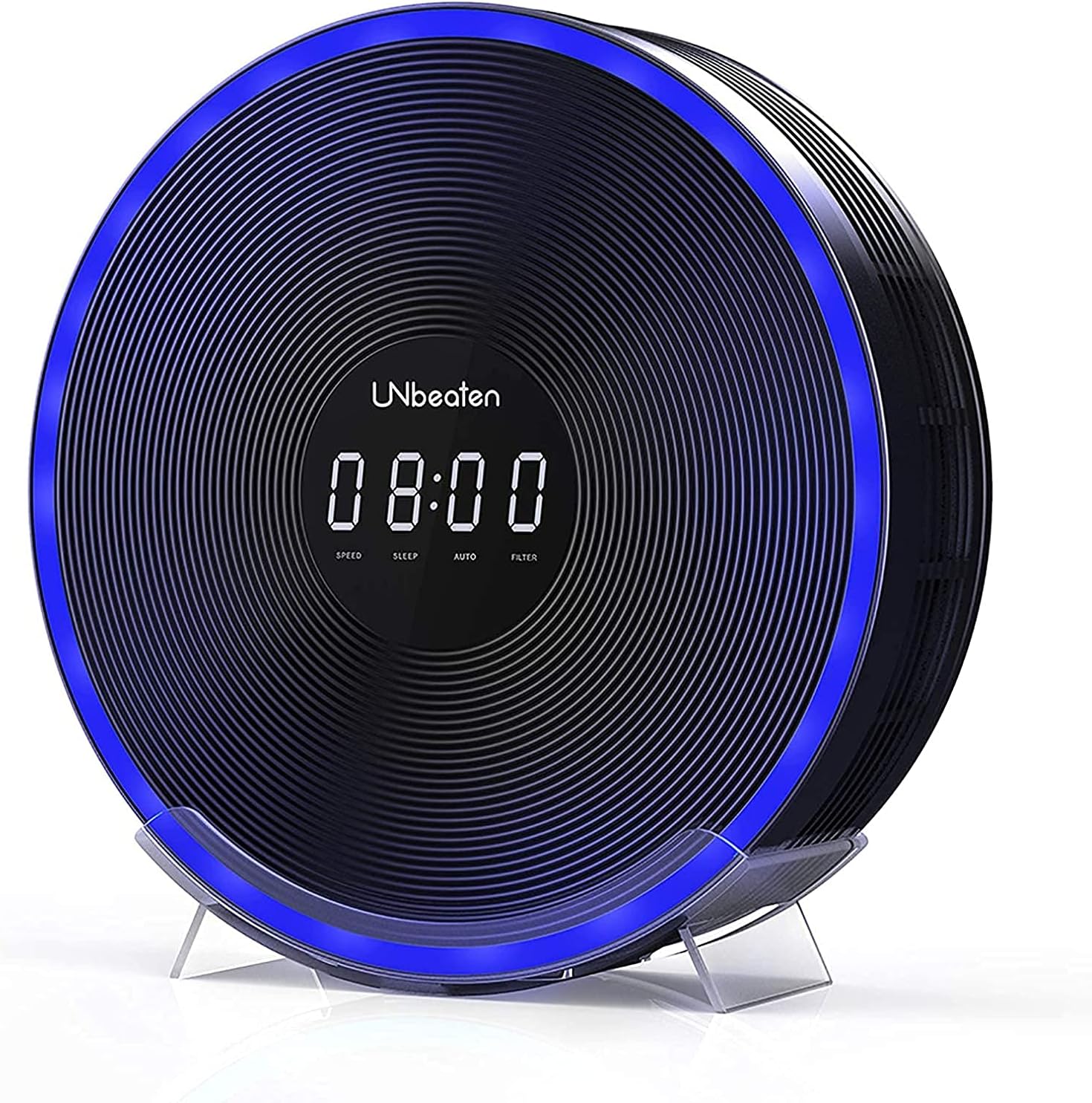 UNbeaten Air Purifiers for Home Bedroom with H13 True HEPA Filters, Clock with Night Light, Space up to 200 Sq Ft, Reduce Dust Wildfire Smoke Pollen Pet Dander for Office, 23dB, Ferris 360 White