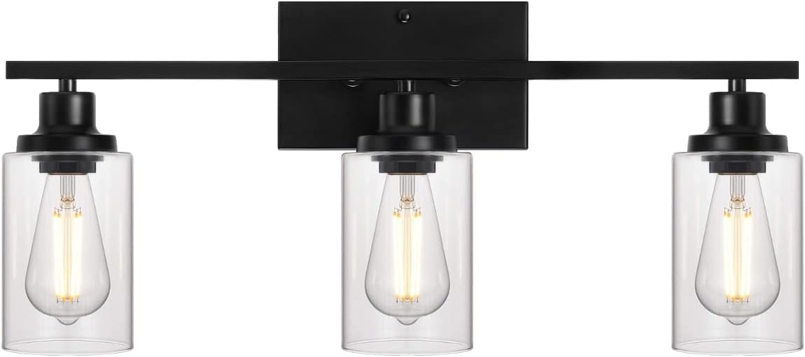 3-Light Bathroom Vanity Light ,Matte Black Modern Wall Sconce Light Fixture,3 Vanity Lights for Bathroom Over Mirror Kitchern Bathroom Living Room Industrial Wall Lighting