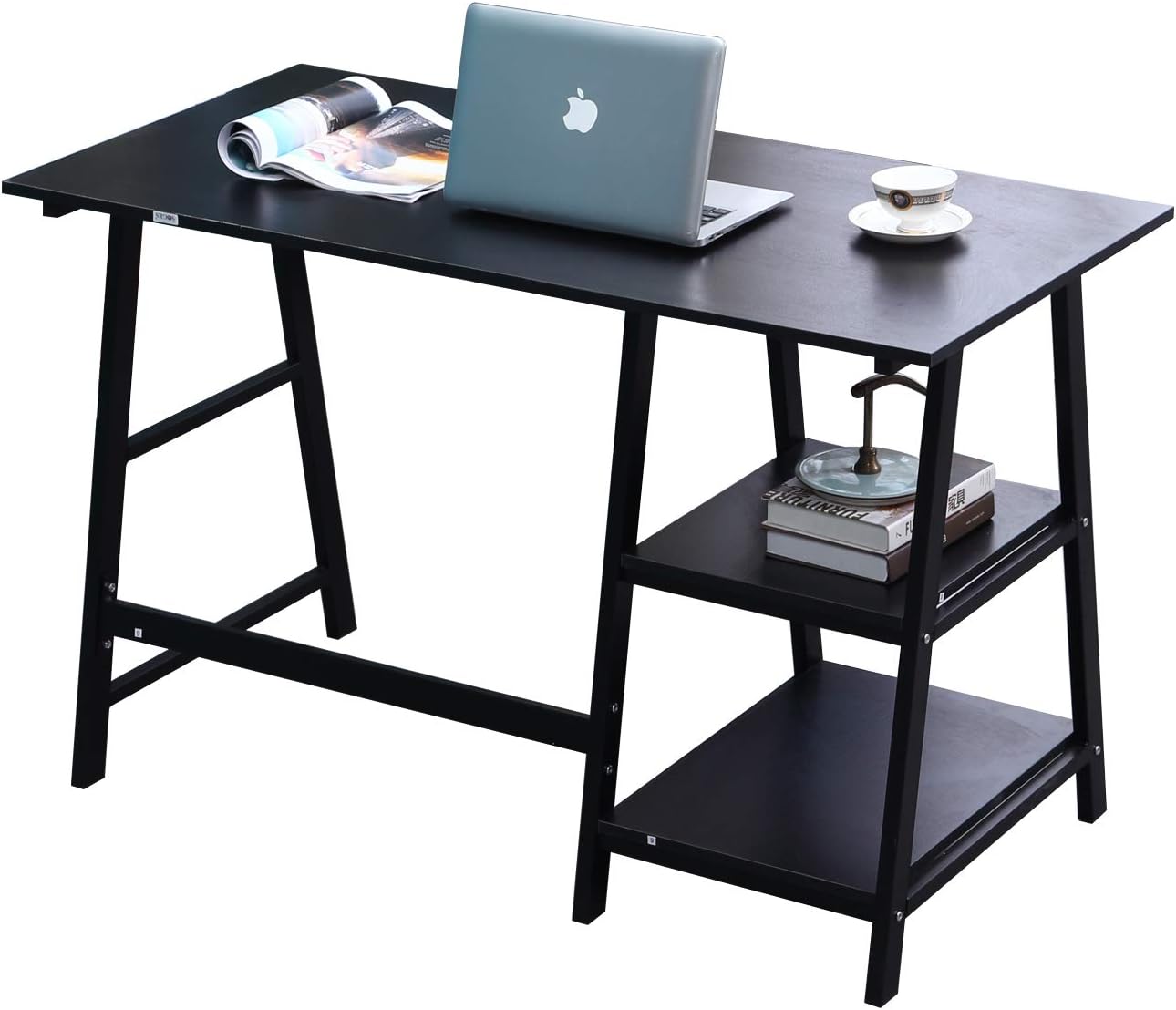 SogesPower 47 inch Computer Desk Desk with Storage Shelves Laptop Table PC Desk Ladder Desk for Home Office Student Writing Desk, Black, SPWK-Tplus-120BK