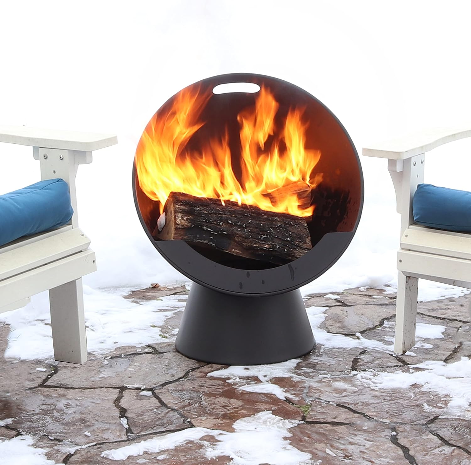 Sunnydaze Outdoor Steel Blazing Sphere Wood-Burning Fire Pit with Wood Grate - Open Side Fire Pit Ball for Camping or Backyard - Black - 24