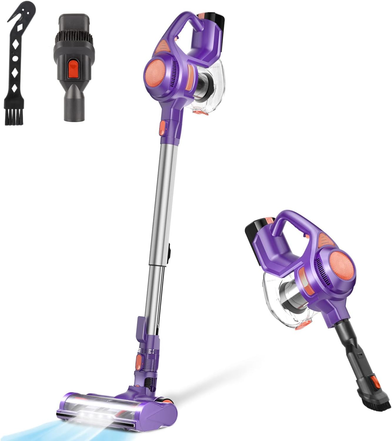 Cordless Vacuum, 24KPa Stick Handheld Vacuum Cleaner with 250W Brushless Motor, 4 in 1 Lightweight Vacuum Cleaner with 2 in 1 Brush, 1.3 Capacity for Hard Floor Hardwood Floor Carpet Pet Hair Car