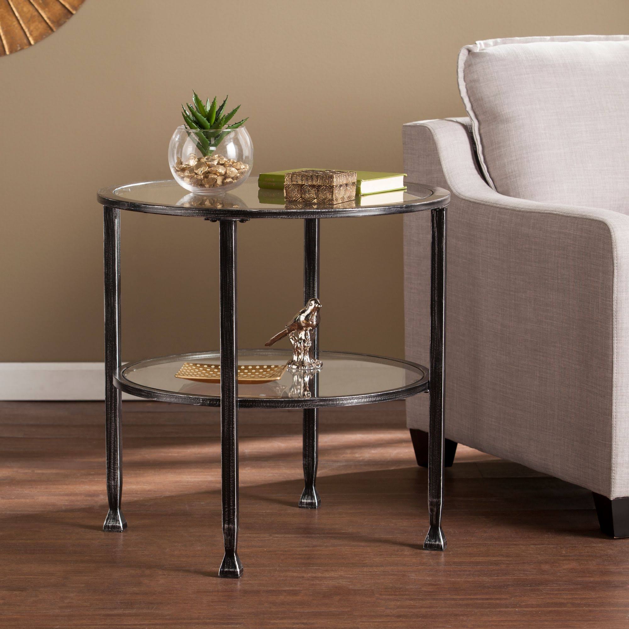Southern Enterprises 24x22 Black and Clear Contemporary Round End Table