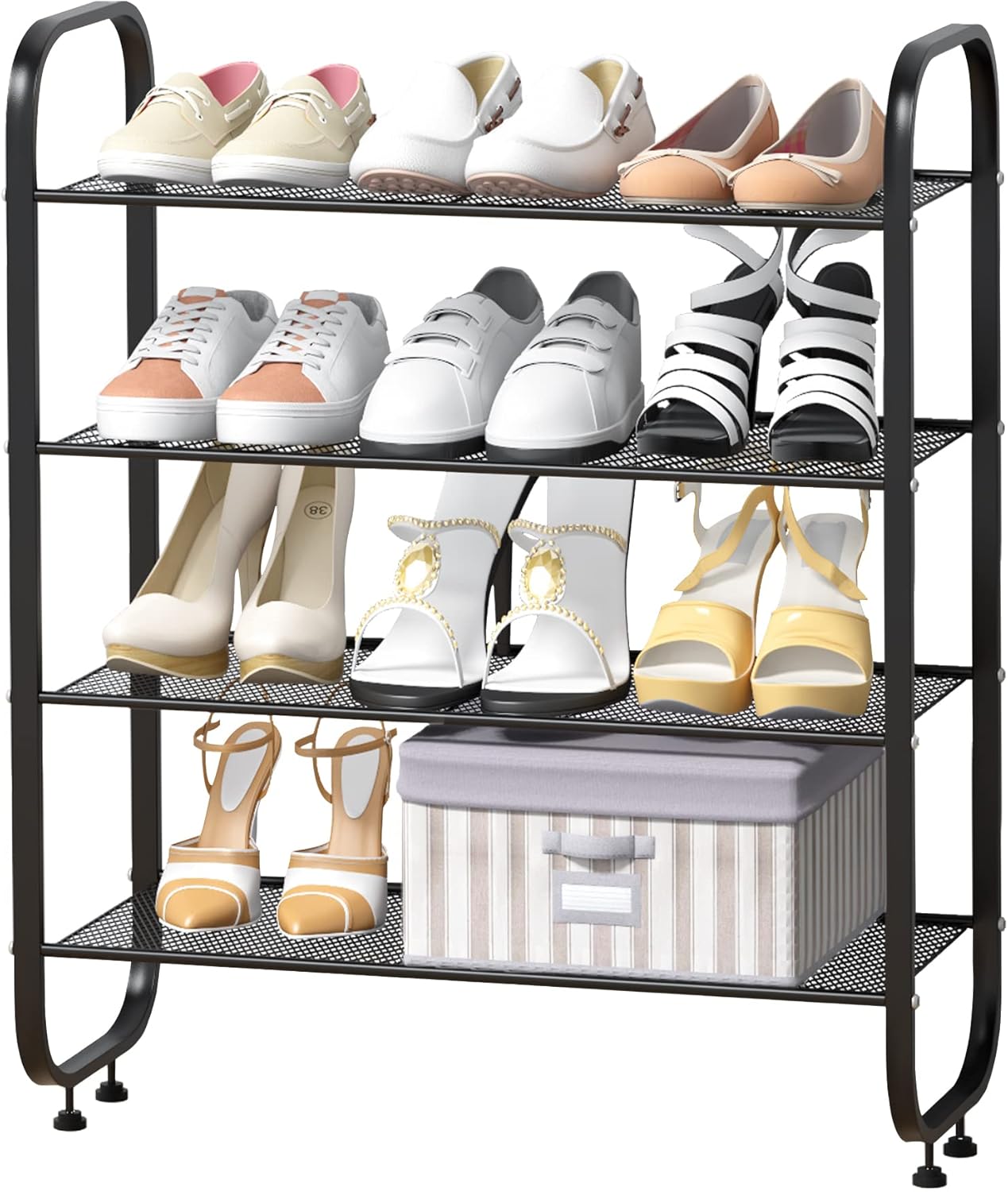 UDEAR 3-Tier Shoe Rack,Metal Mesh Light Luxury Style Shoes Storage Organizer Shelf,Room,Entrance,Bathroom,Kitchen,Clothing Store,Gold