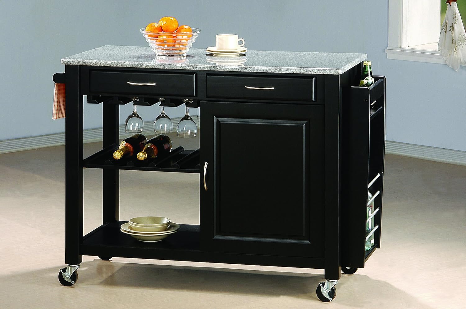 Kitchen Cart with Granite Top Black