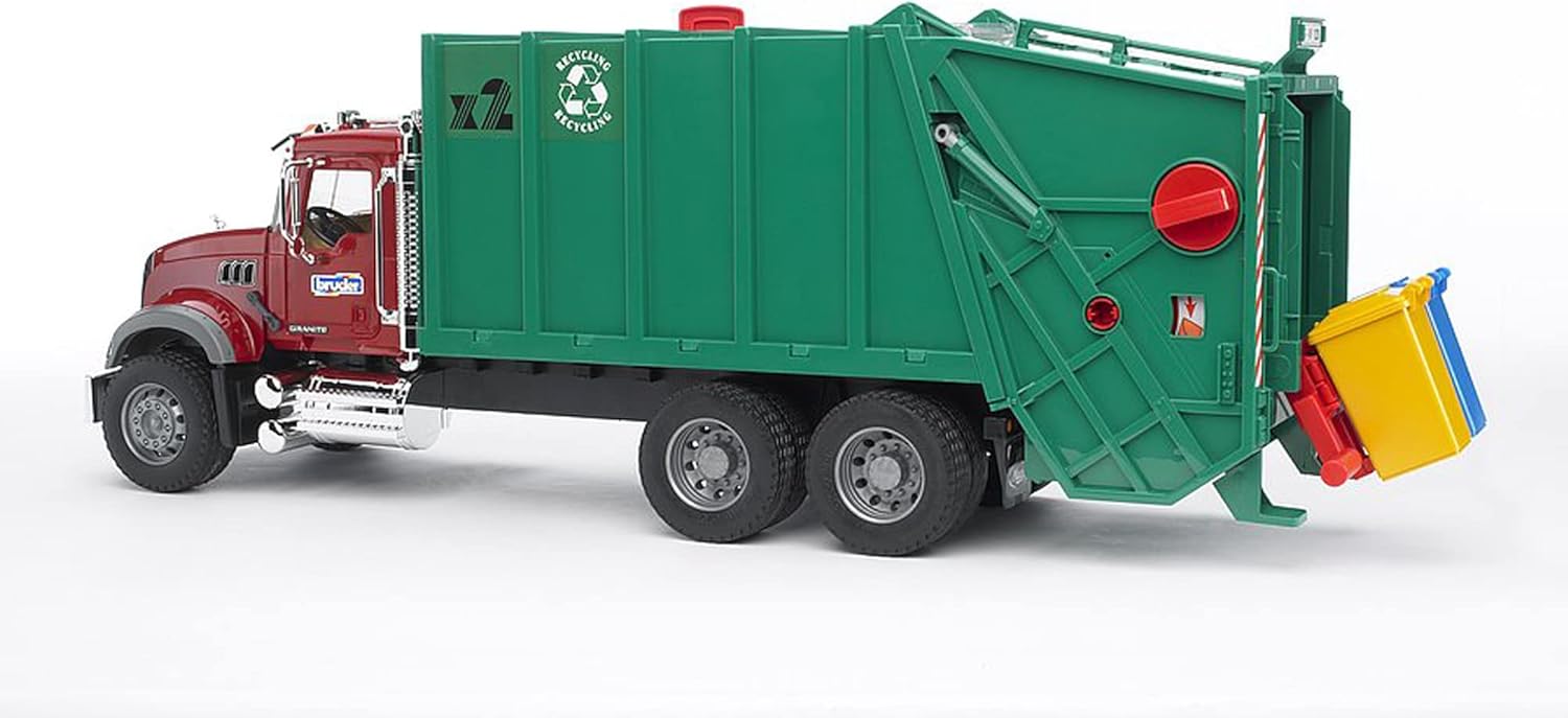 Bruder 02812 Mack Granite Rear Loading Garbage Truck (Ruby Red Green)