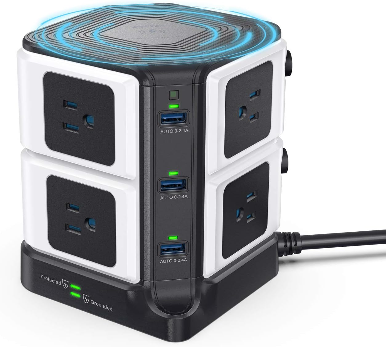 USB Power Strip with Wireless Charger BESTEK 8-Outlet Surge Protector and 40W 6-Port USB Charging Dock Station,1500 Joules,ETL Listed,Dorm Room Accessories Pack of 2