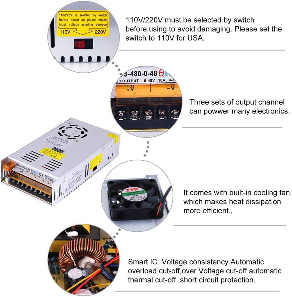Adjustable DC Power Voltage Converter, MYSWEETY AC 110V-220V to DC 0-48V Module Switching Power Supply Digital Display 480W Voltage Regulator Transformer Built in Cooling Fan