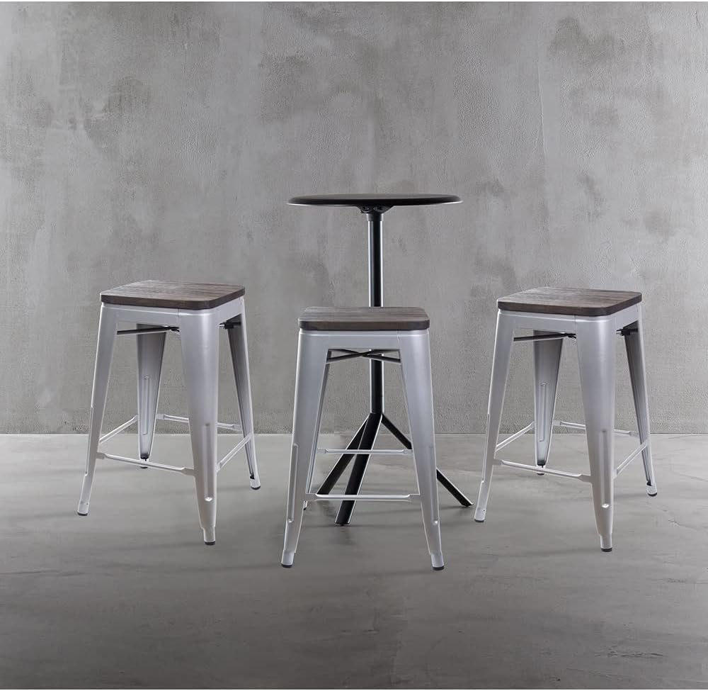 GIA 24-Inch Counter Height Backless Metal Stool with Dark Wood Seat, Gray, Set of 3