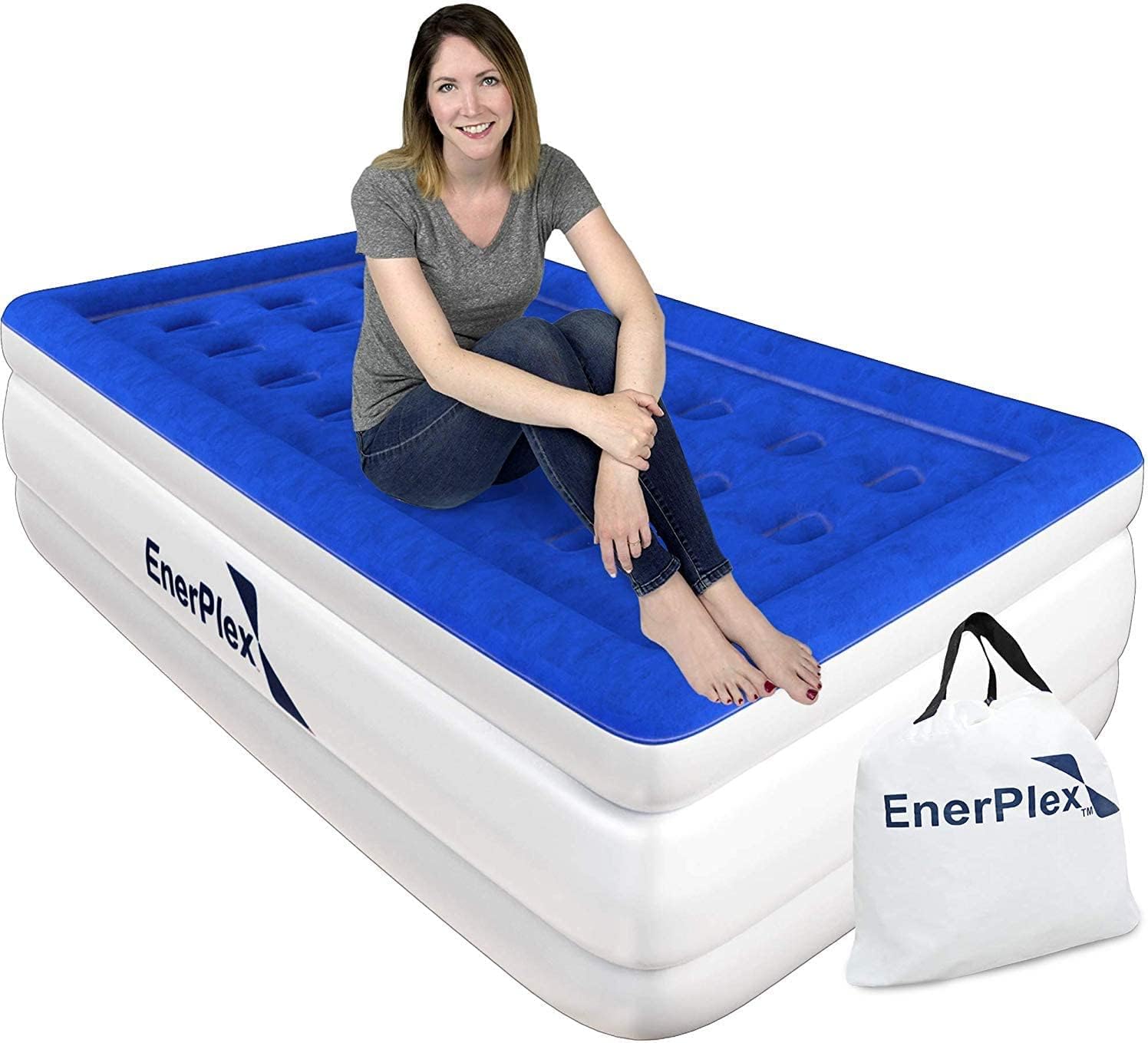 EnerPlex Twin Air Mattress for Camping, Home & Travel - 18 Inch Double Height Inflatable Bed with Built-in Dual Pump - Durable, Adjustable Blow Up Mattress - Easy to Inflate/Quick Set Up Pack of 2