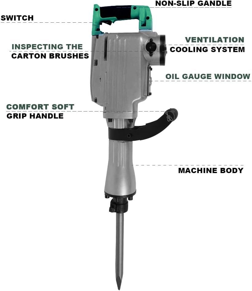 Monkey King Bar- 110v 1520W Heavy Duty Electric Demolition Jack Hammer Concrete Breaker&nbsp;MKB-65A- Chisel & Point Chisel Bit Hand Gloves w/Case