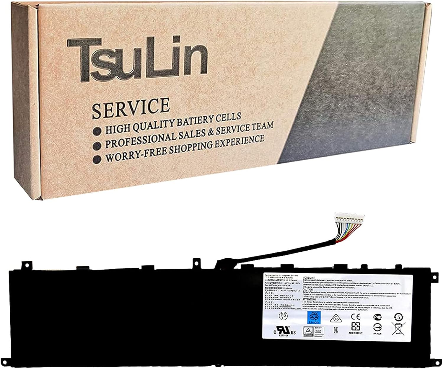 TsuLin BTY-M6L Laptop Battery Replacement for MSI GS65 GS75 Stealth Thin 8SE 8SF 8SG 8RF 9SD 9SE 9SF 9SG P65 P75 Creator 8RD-021 8RE 9SC PS63 9SE-285ES Modern 8RC 8SC GS60 6QE-054US MS-16Q2 MS-16Q3 Pack of 2