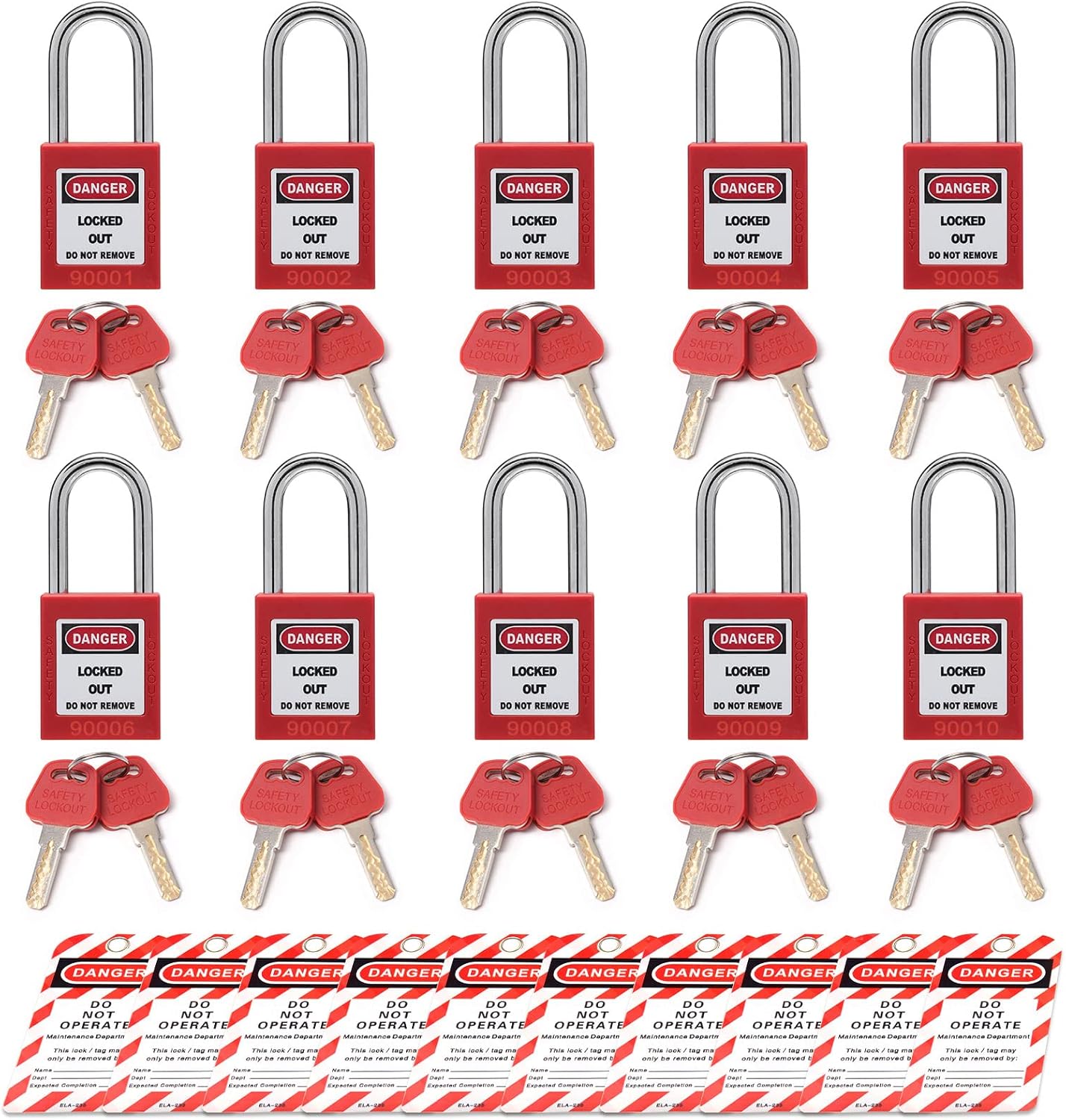 Lockout Tagout Locks Loto Tags Lockout Locks Keyed Different Loto Safety Padlocks Lock Out Tag Out Kit for Lockout Station (100locks/100tags, Red) Pack of 2