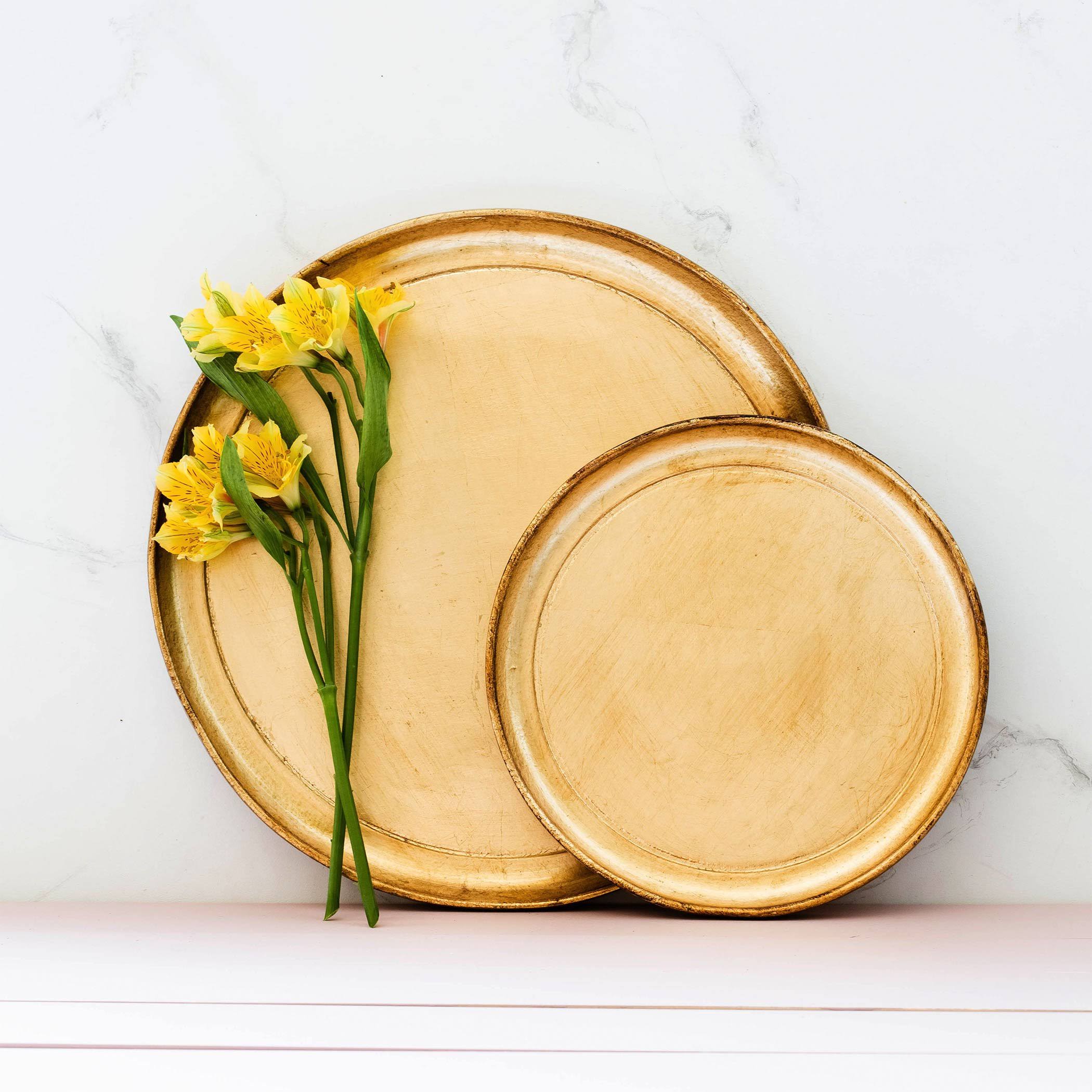 Vietri Florentine Wooden Accessories Round Tray, Small - Gold