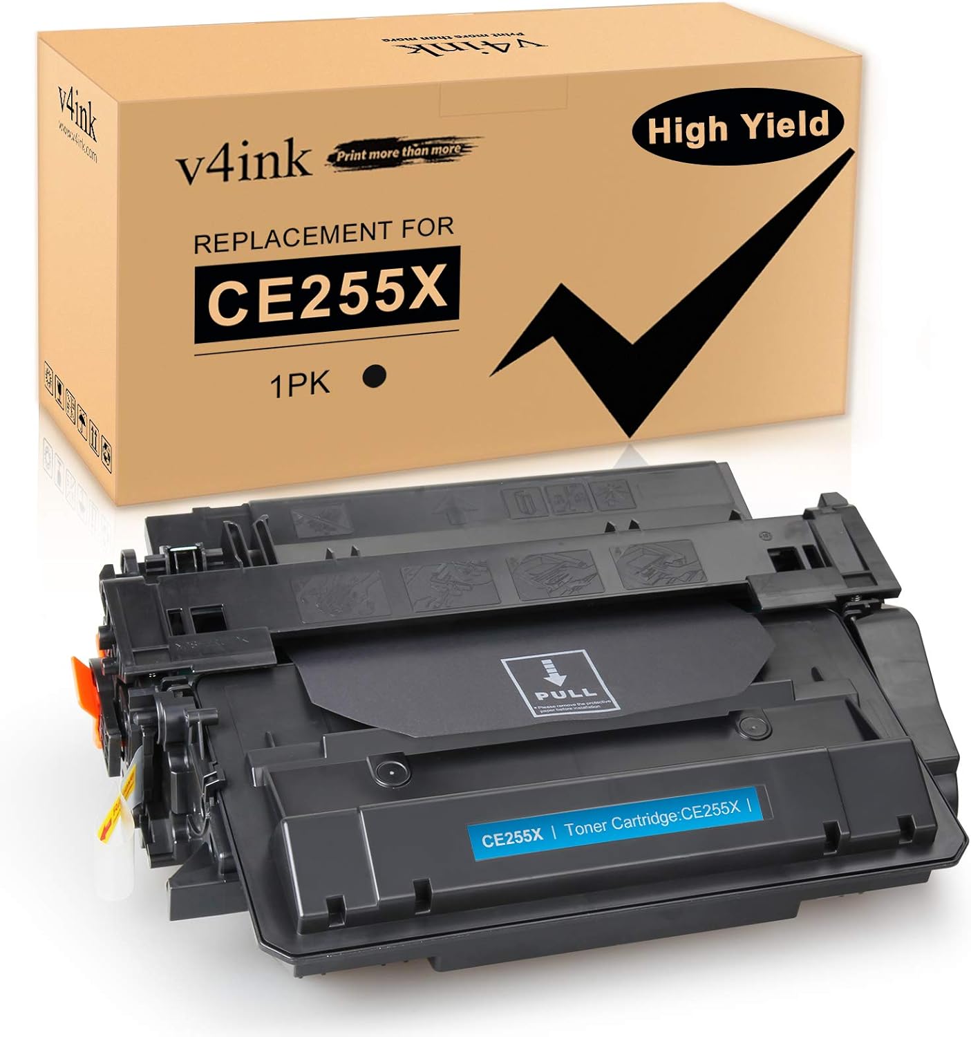 V4INK Compatible CE255X Toner Cartridge Replacement for HP 55X CE255X 55A CE255A High Yield Ink for HP P3015 P3015dn P3015x HP Enterprise Pro 500 MFP M525 M521 M521dn M521dw Printer Pack of 2