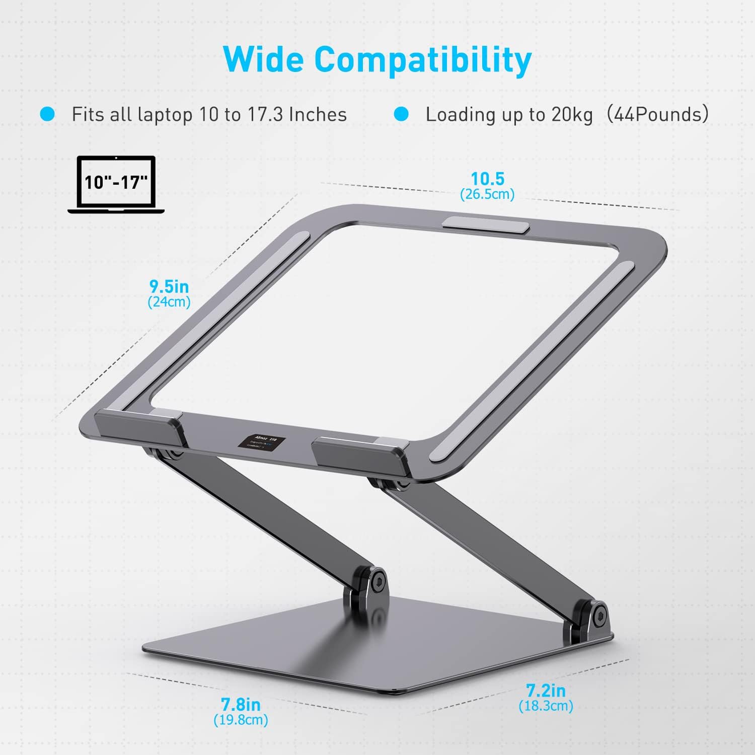 Almoz Laptop Stand, Aluminum Computer Riser, Ergonomic Adjustable Height Laptop Stand for Desk, Portable Elevate Laptop Riser Compatible with All Laptop 10-17.3 Inches, Space Grey