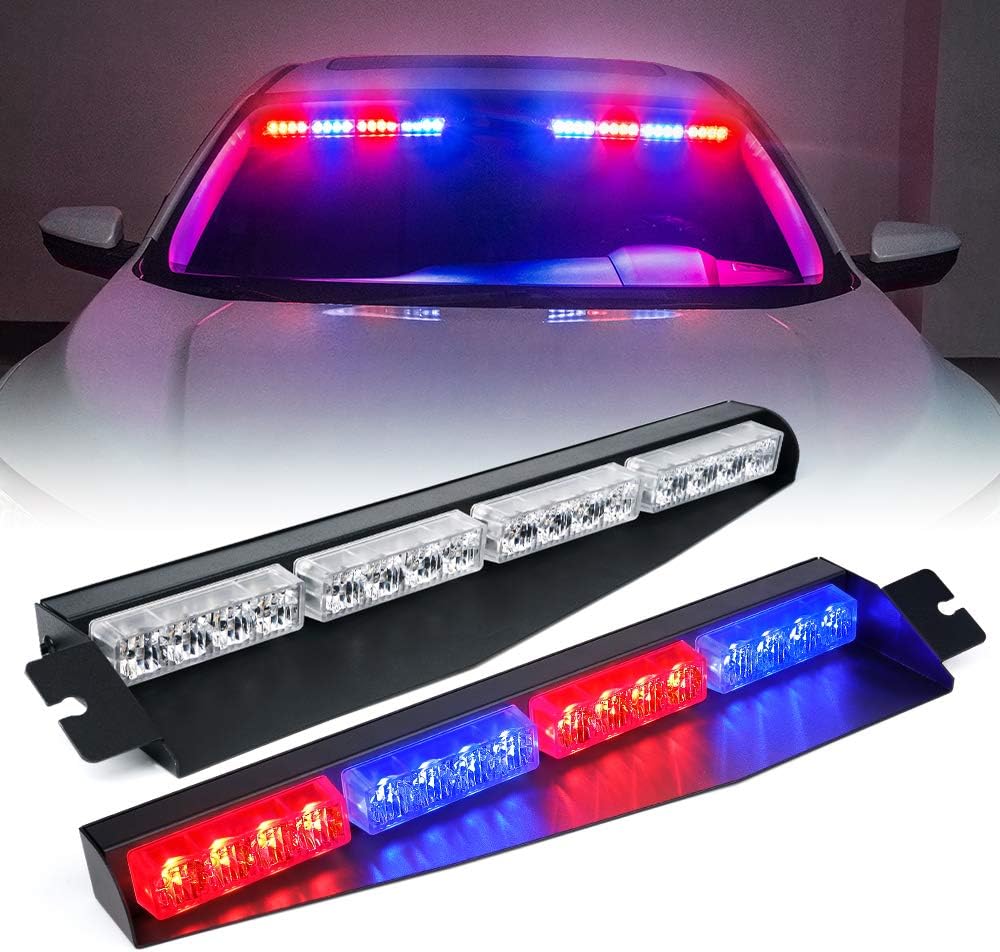Xprite LED Visor Strobe Light Bar Interior Windshield Sunvisor Emergency Hazard Warning Flashing Lights w/ Extend Bracket Split Mount for Ambulance Volunteer Firefighter Vehicles Trucks Red