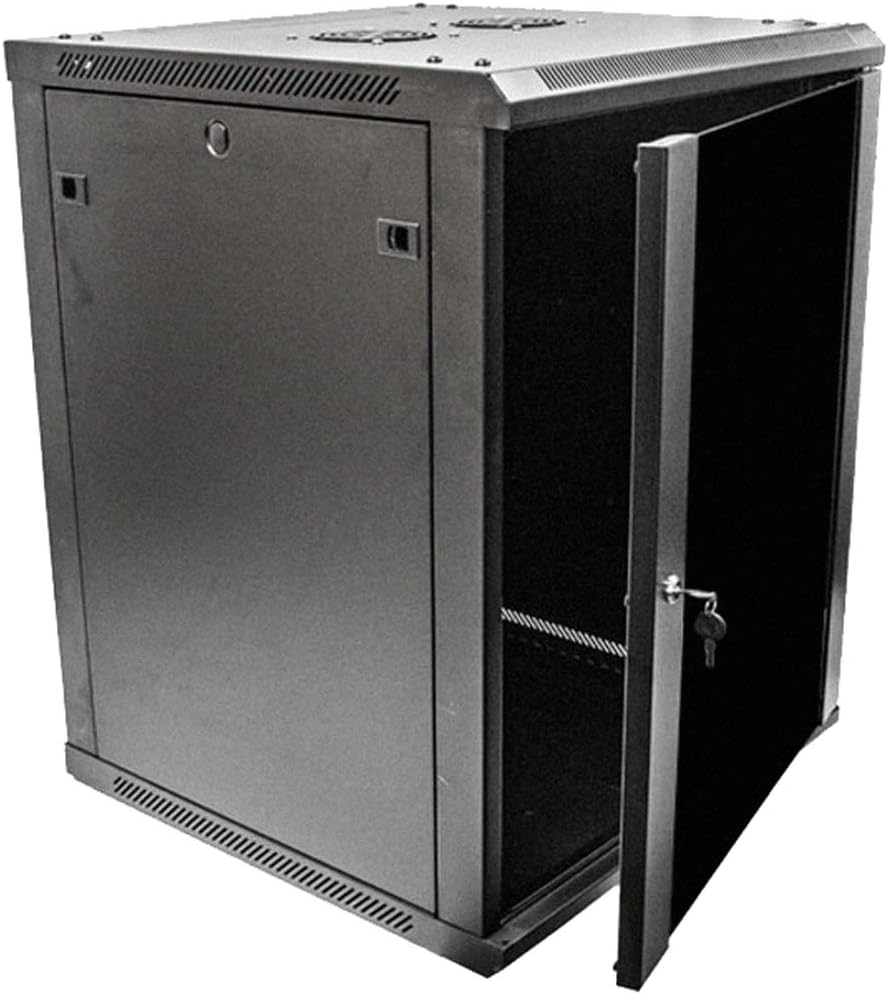 NavePoint 15U Deluxe IT Wallmount Cabinet Enclosure 19-Inch Server Network Rack with Locking Glass Door 24-Inches Deep Black with Shelves