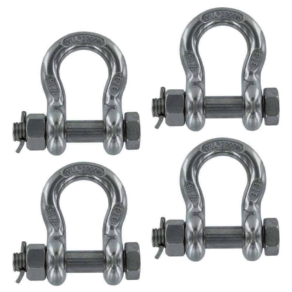 7/16 inch Stainless Steel Bolt Type Anchor Shackle Type 316 - 4 Pack