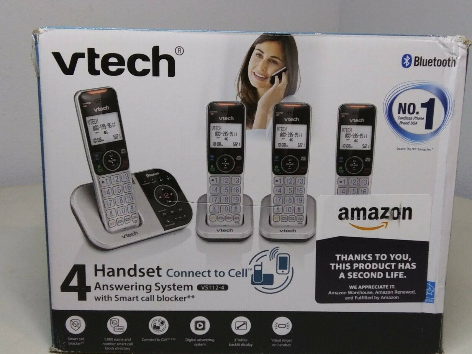 Vtech VS112-4 Dect 6.0 Bluetooth 4 Handset Cordless Phone for Home - Black