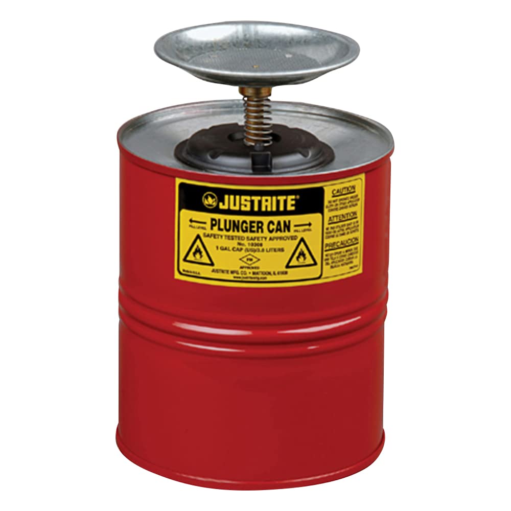 Justrite - 10308 1 Gallon Red Galvanized Steel Safety Plunger Can with 5