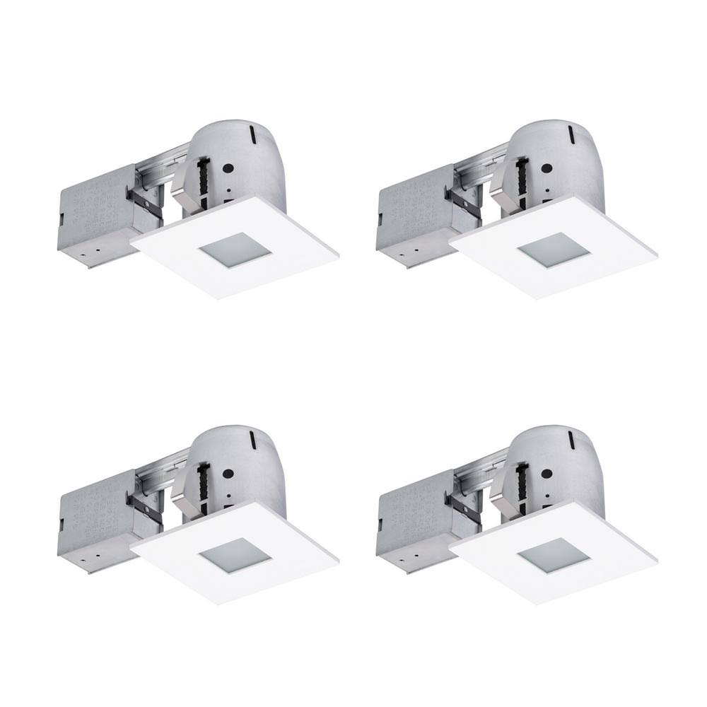 Globe Electric 4 in. Square Matte White Recessed Bathroom Kit with Frosted Glass (4-Pack) 90951