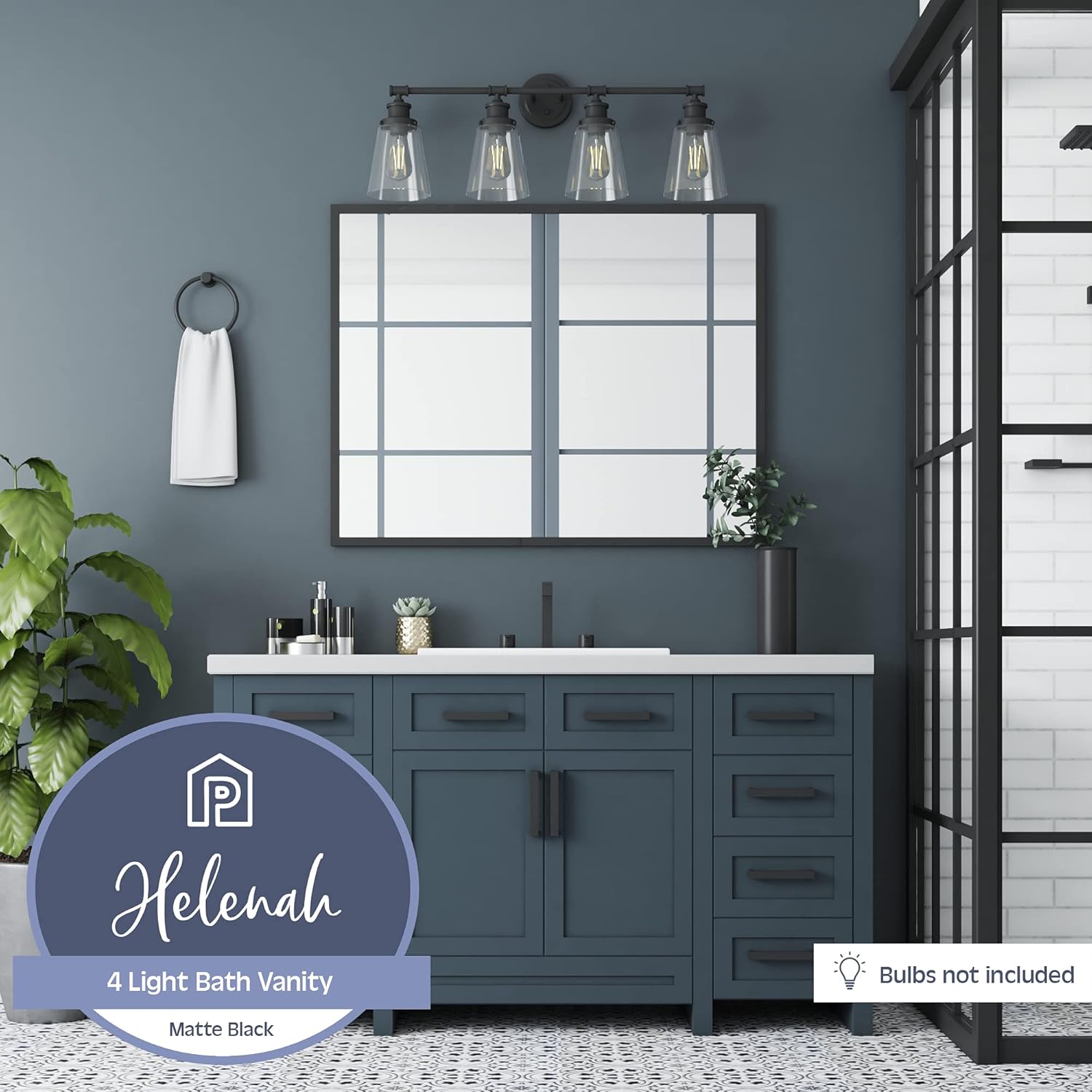 Prominence Home Helenah 4 Light Matte Black Bathroom Vanity Light with Clear Glass