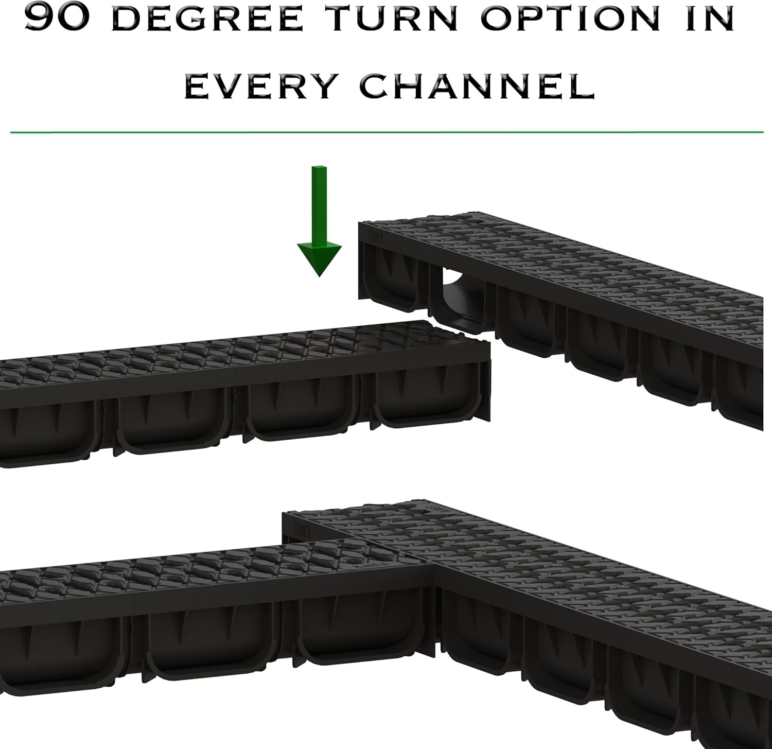 Standartpark - 4 Inch Trench Drain System With Grate - Black - Spark 2 (4 Pack)