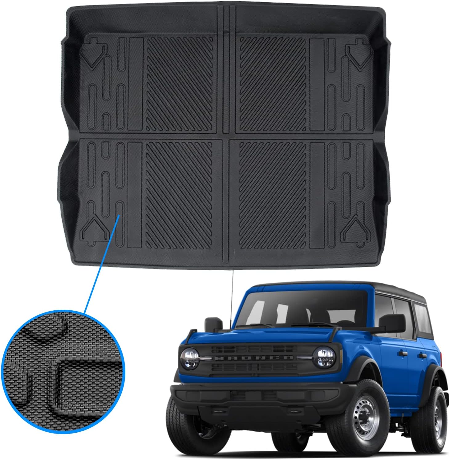 DSTLCN Cargo Mat Cargo Liner, Bronco Accessories Compatible with Ford Bronco 2021 2022, TPE Material All-Weather Trunk Liner Trunk Mat for Ford Bronco Accessories