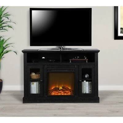 Tucci TV Stand for TVs Up to 50x22 with Electric Fireplace Included Darby Home Co Color: Black
