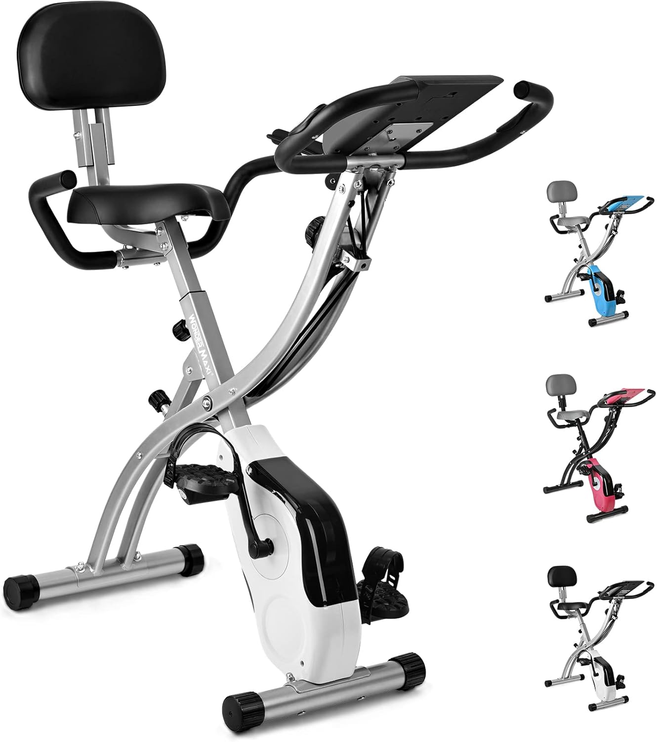 Folding Exercise Bike Magnetic Wonder Maxi 3-in-1 Foldable Cycling Bike Indoor Recumbent Exercise Bikes Lightweight Stationary Bike 441lbs Weight Capacity with Arm Resistance Bands & Backrest
