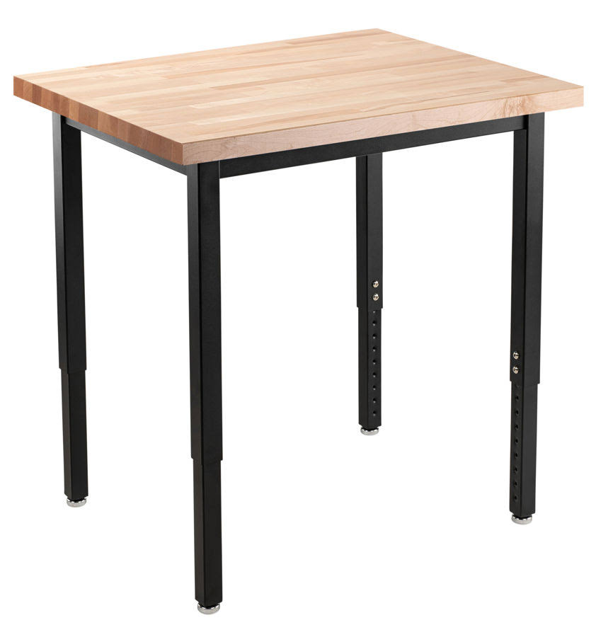 National Public Seating HDT3-3030B 30x22 x 30x22 Adjustable Height Black Frame Heavy-Duty Utility Table with Maple Butcher Block