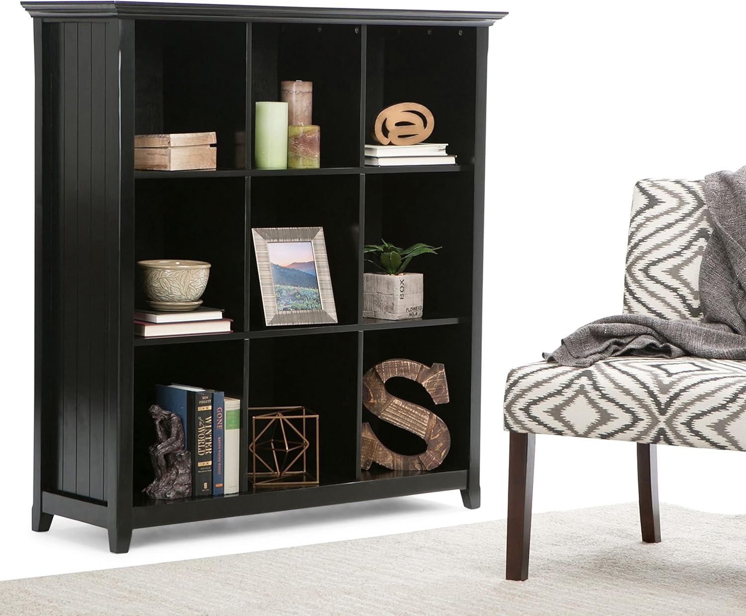 SIMPLIHOME Acadian SOLID WOOD 48 inch x 44 inch Rustic 9 Cube Bookcase and Storage Unit in Light Golden Brown with 9 Shelves, for the Living Room, Study and Office