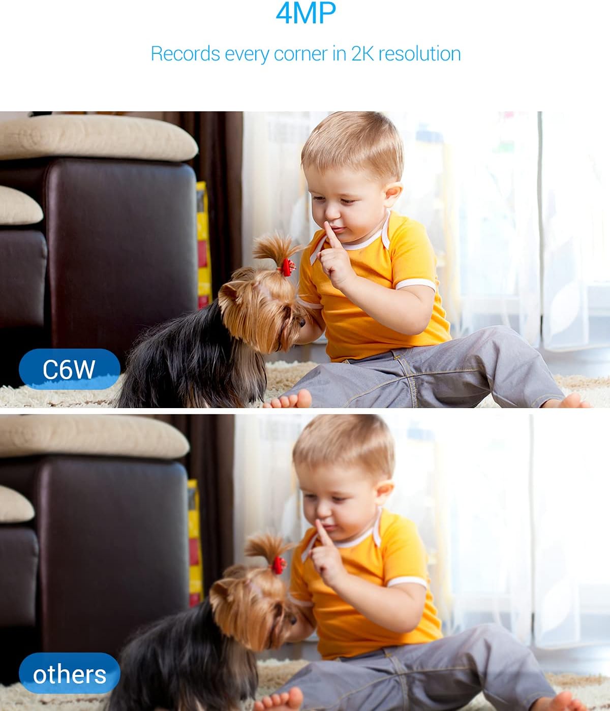 EZVIZ 4MP Indoor Camera PTZ with AI Human Detection, 2K Pan Tilt Security, Baby/Pet Monitor, Night Vision, 4X Auto-Zoom, Motion Tracking | C6W