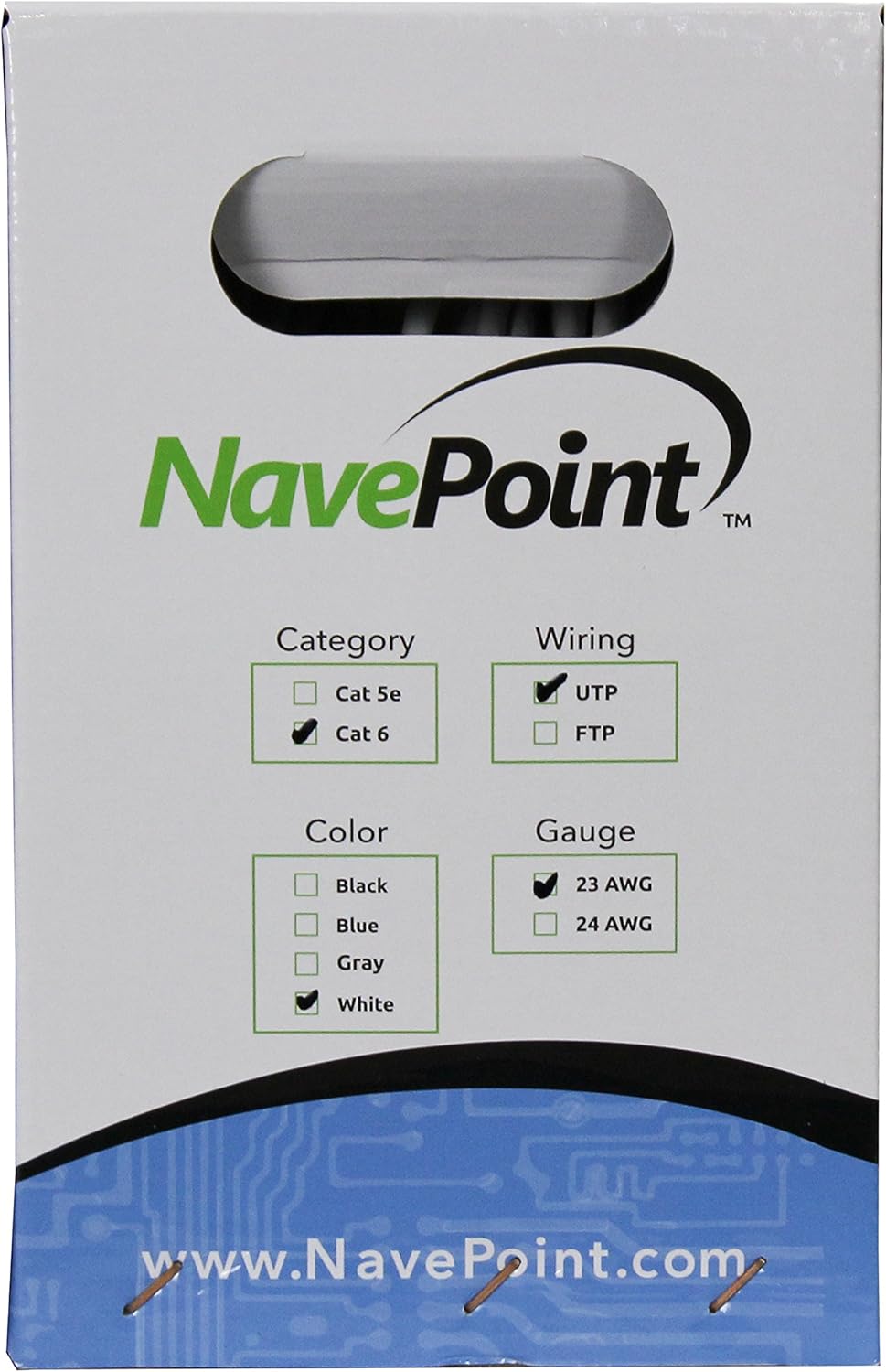 NavePoint Cat6 (CCA), 250ft, White, Solid Bulk Ethernet Cable, 550MHz, 23AWG 4 Pair, Unshielded Twisted Pair (UTP) Pack of 2
