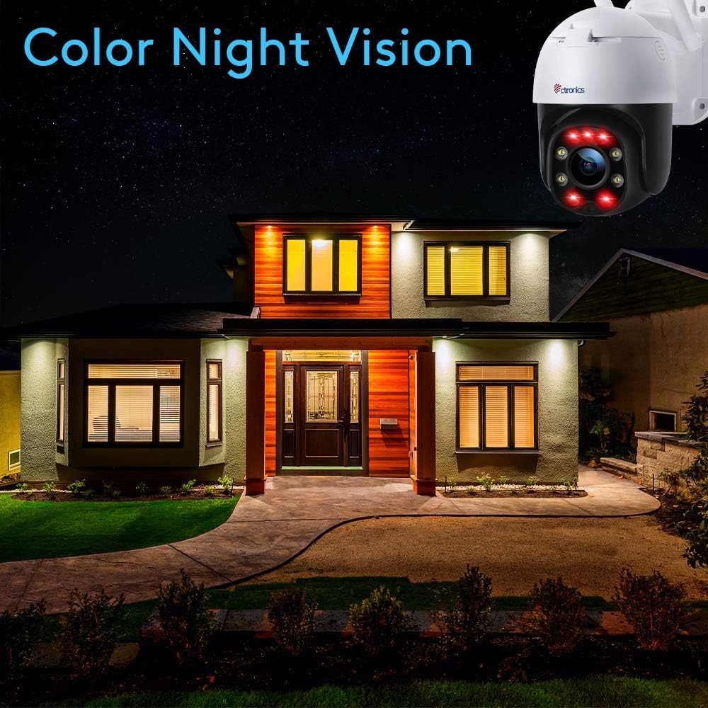Ctronics Security Camera Color Night Vision - 1080P Security Camera Outdoor Home WiFi Camera 355&deg;Pan 90&deg;Tilt | Auto Tracking | Human Detection | 2-Way Audio