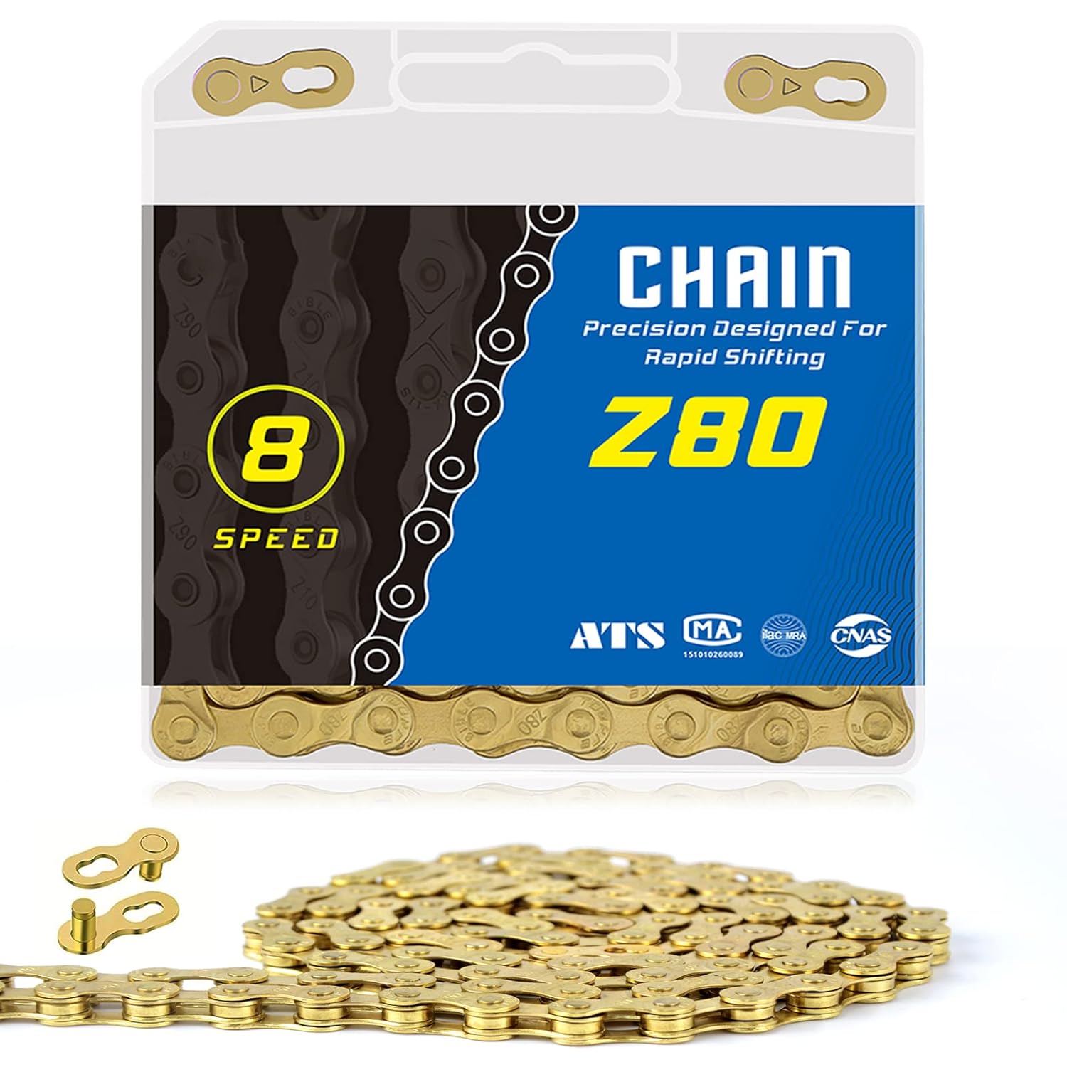 6/7/8 Speed Bike Chain Gold Bicycle Chain 116 Links Fully Coated with Nickel for MTB BMX Pack of 2